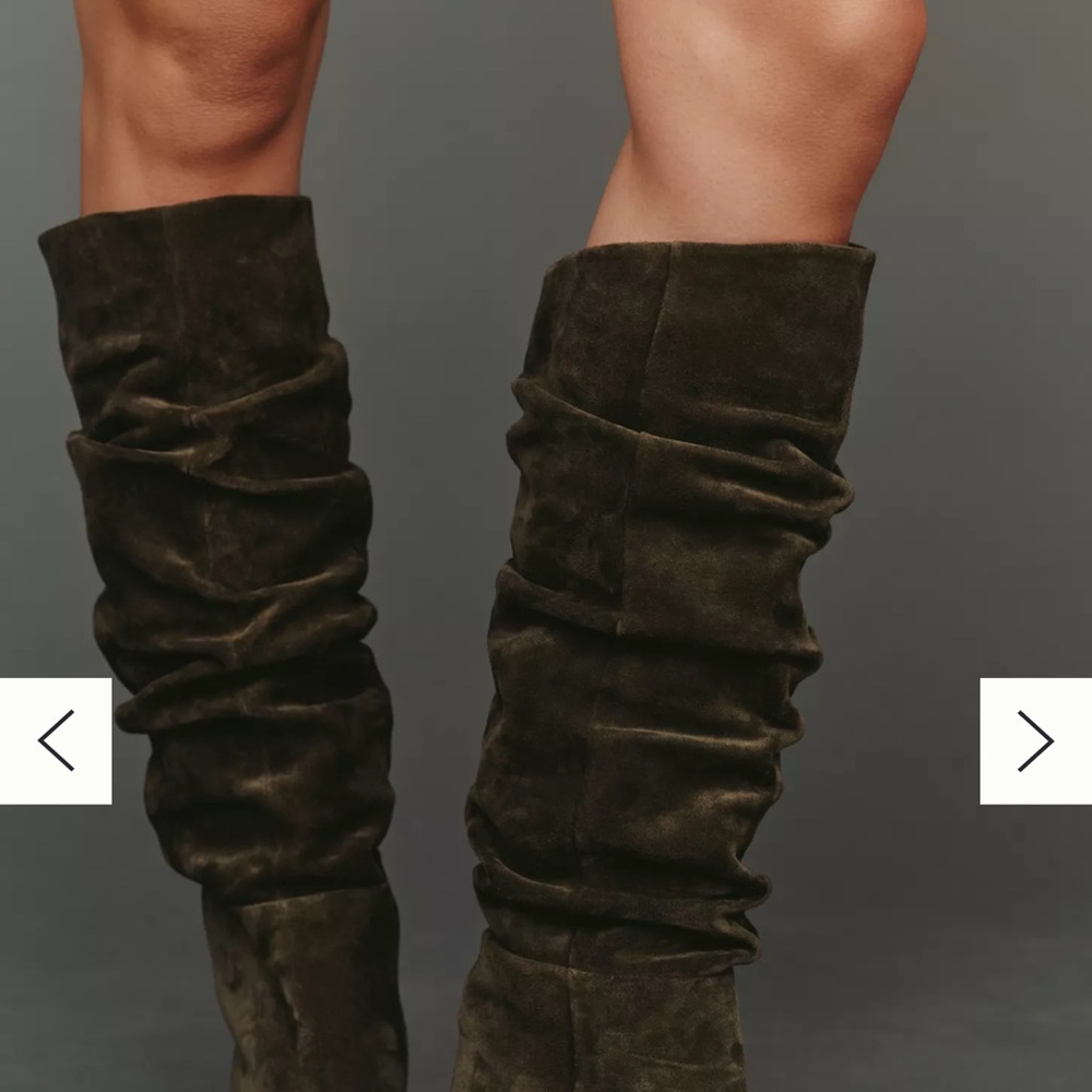 Anthropologie Dark army green Suede Heeled Boots